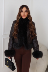 LEMARA CHOCOLATE FUAX LEATHER JACKET