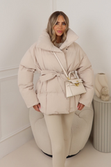 Alaska cream short padded duvet button up coat