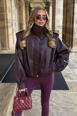 LENORE BURGUNDY LEATHER FOLDED JACKET