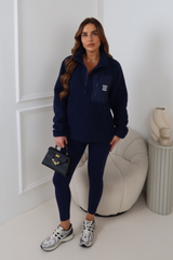 TYLER GLAMIFY EMBROIDERED NAVY 3/4 ZIP TEDDY FLEECE