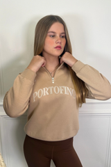 Mini portofino stone embroidered 3/4 zip sweater