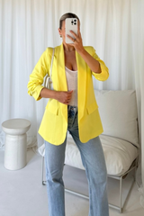 Valencia yellow ruched sleeve blazer