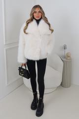 BLOSSOM WHITE FAUX FUR COLLARED JACKET