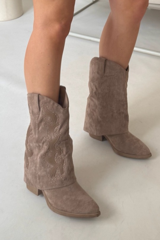 Sophia khaki studded heeled cowboy boots