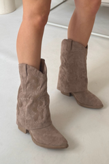 Sophia khaki studded heeled cowboy boots