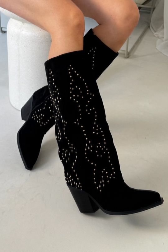 Heidi black studded cowboy boots