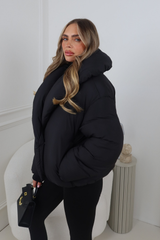 HOLLY BLACK OVERSIZED COLLAR PUFFER JACKET