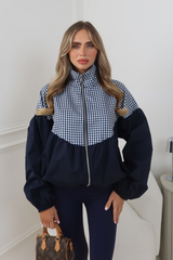 LILLIE NAVY BALLOON SLEEVE CHECK JACKET