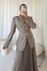 Emma taupe pleated midi skirt