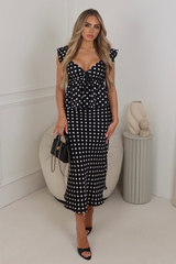 Niamh black polka dot low cut satin top