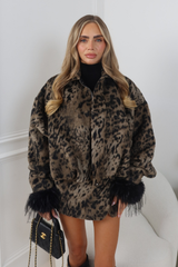 MILLIE GREY LEOPARD PRINT ZIP UP FURRY JACKET