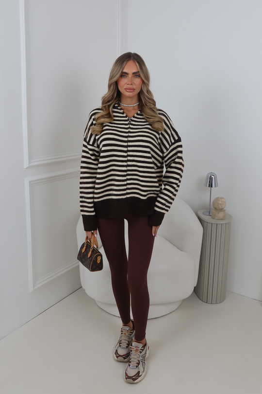 MARGOT CHOCOLATE STRIPED HOODED CARDIGAN