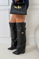 KRISTIE BLACK FAUX LEATHER BOOTS