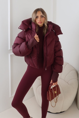 MIA BURGUNDY CROPPED PUFFER JACKET WITH DETACHABLE HOOD