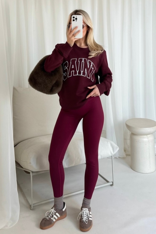 saint burgundy printed sweater & legging coord