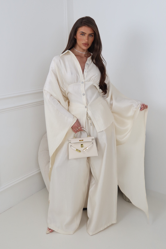 ROSALINA CREAM CAPE TOP & MATCHING DRAWSTRING TROUSERS