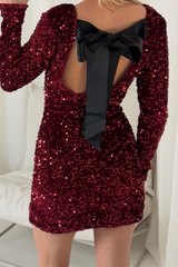 Delilah burgundy sequin bow mini dress