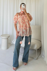Lucinda pink floral sheer off shoulder top