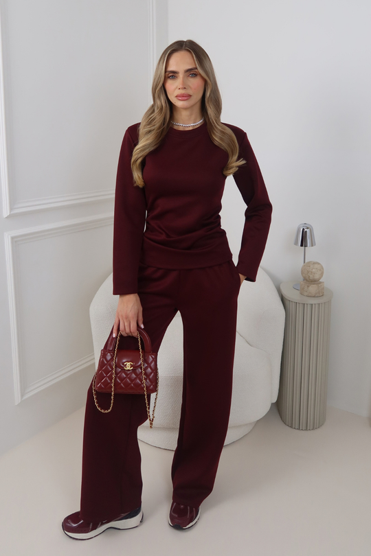 CALLY BURGUNDY LONGSLEEVE TOP & TROUSER CO ORD