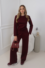 CALLY BURGUNDY LONGSLEEVE TOP & TROUSER CO ORD