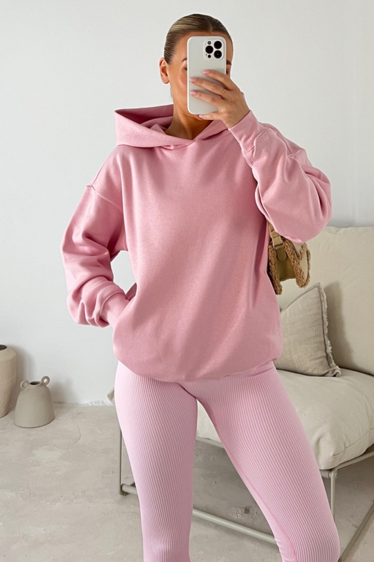 Kendall baby pink hoodie and ribbed legging set