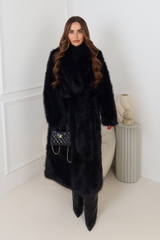 Daria black long faux fur coat