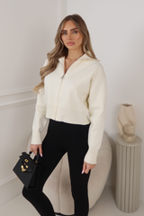 MANDY CREAM FULL ZIP RIBBED HIGH NECK FLEECE