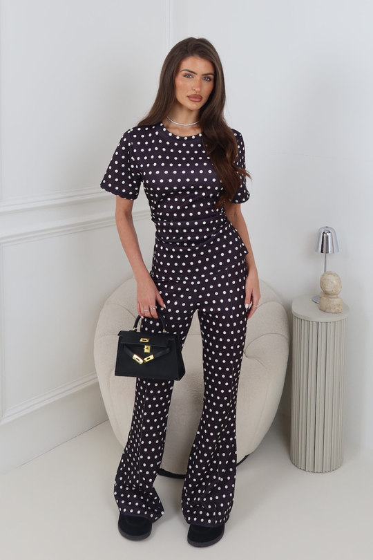 WINONA BLACK POLKA DOT RUCHED TSHIRT CO ORD