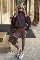 BEA CHOCOLATE LEOPARD PRINT BALLOON SLEEVE JACKET