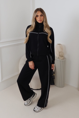 NAVEAH BLACK PIPING ZIP JACKET & TROUSER LOUNGWEAR