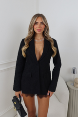 EVE BLACK LACE FITTED SHOULDER PAD BLAZER