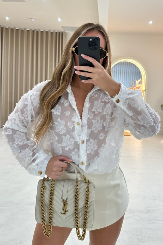 Iris white floral chiffon shirt