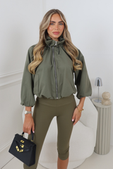 NEVE KHAKI HIGH NECK ZIP UP WINDBREAKER
