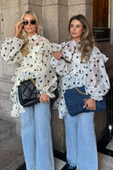Lottie beige polka dot sheer blouse