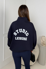 STUDIO LEISURE NAVY PRINTED 3/4 ZIP JUMPER