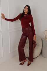 Larnie burgundy faux leather straight leg trousers