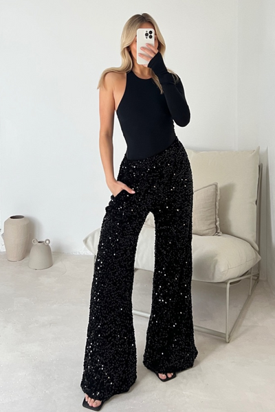 Ellie black sequin trousers – Glamify Famous For Loungewear