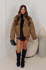 LOUIS CAMEL FAUX SUEDE BOMBER JACKET