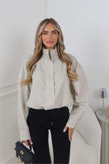 LARA BEIGE CHECK ZIP UP JACKET