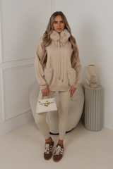 Nila beige faux fur hoodie