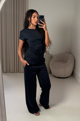 DAPHNE NAVY TOP AND TROUSER CO ORD TWO PIECE SET