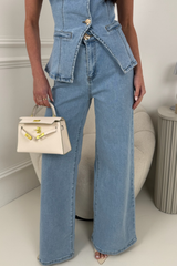 JUNIE BLUE DENIM WAISTCOAT AND MATCHING JEANS TWO PIECE SET