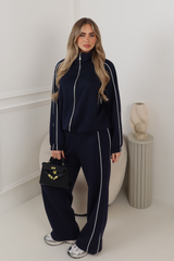 LAUREN NAVY CONTRAST PIPING ZIP JACKET TROUSER LOUNGEWEAR