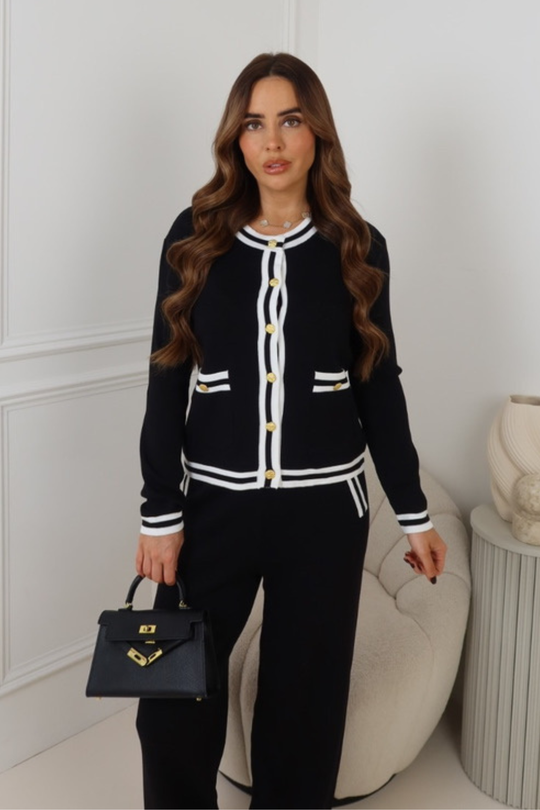 JANEY BLACK BUTTON LONG SLEEVE TOP TROUSER CO-ORD