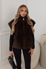 HUXLEY CHOCOLATE ZIP UP FAUX FUR GILET
