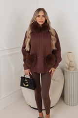 Nila Brown faux fur hoodie