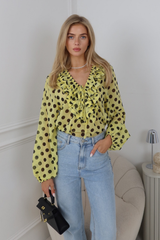 BEAU LEMON POLKA DOT RUFFLE EDGED TOP