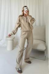 Rosie beige bomber jacket and straight leg jogger loungewear