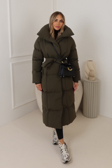Blossom khaki long duvet puffer coat