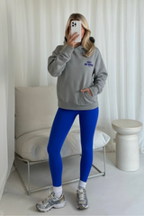 Out of office grey & sapphire premium printed hoodie and legging set